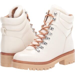 Marc Fisher Women's Mallie Cream Lace-Up Cream Ankle Boots-Size 9.5